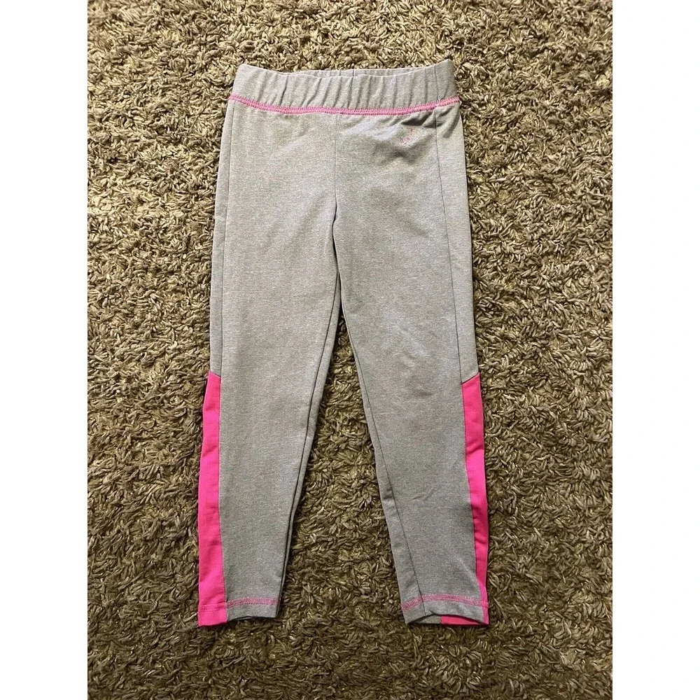 Body Glove Girls Athletic Leggings Pants Size 4 Light Gray w/ Pink‎